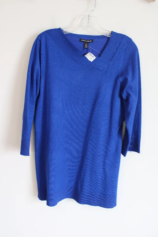 NEW Cable & Gauge Blue Sweater Top | L Chenille Brocade Lace
