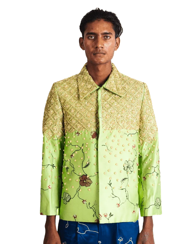 "DABKA" SILK JACKET Zip Front Button Front Snap Front