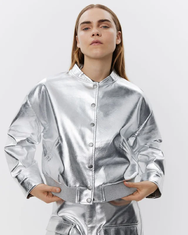 SILVIASW JACKET - Silver Front Pockets Side Pockets Patch Pockets