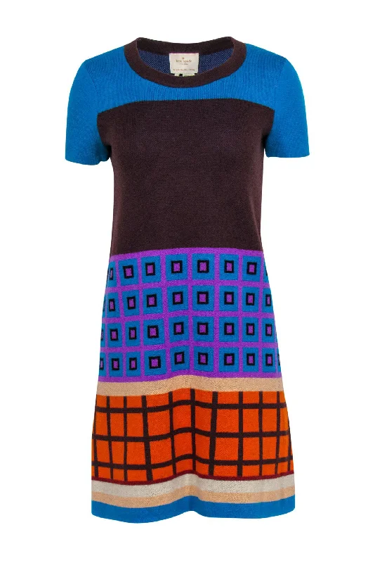 Kate Spade - Multi Patterned Short Sleeved Sweater Shift Dress Sz S Fleece Fabric Down Fabric Feather Fabric Kate Spade - Multi Patterned Short Sleeved Sweater Shift Dress Sz S Fleece Fabric Down Fabric Feather Fabric