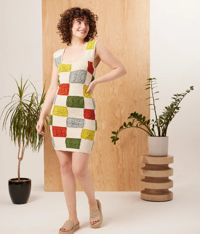 Lottie Sweater Dress - Bright Checker Satin Fabric Silk Fabric Chiffon Fabric