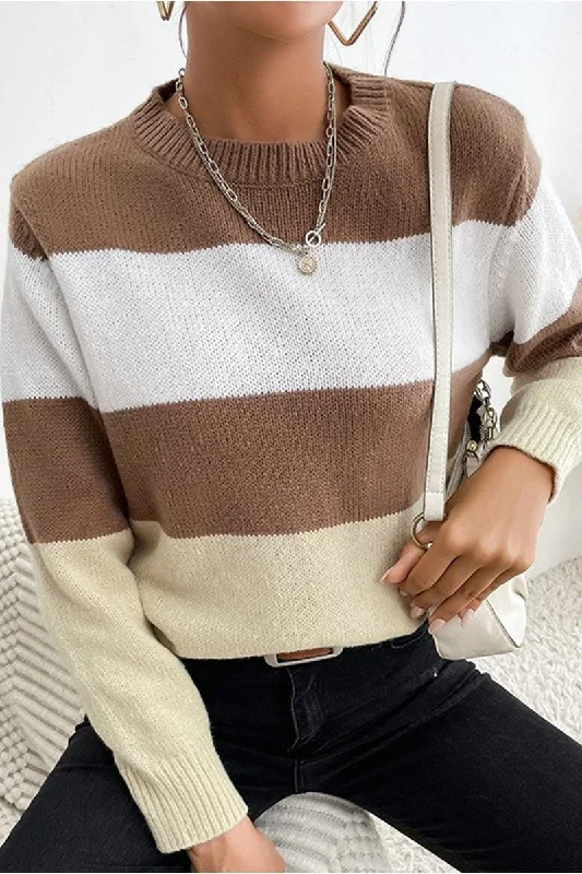 COLOR BLOCK DAILY SWEATER TOP Knit Fabric Woven Fabric Fleece Fabric