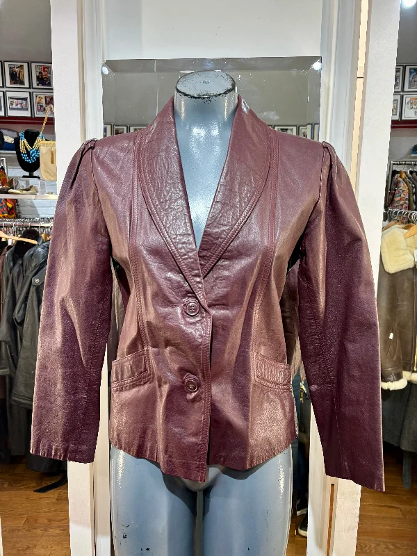 70’s Burgundy Leather Short Jacket By Genuine Leather Stand-Up Collar Roll-Neck Collar Turtle Neck 70’s Burgundy Leather Short Jacket By Genuine Leather Stand-Up Collar Roll-Neck Collar Turtle Neck