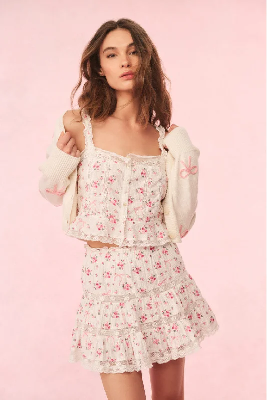 Viro Cotton Rose & Bow Mini Skirt denim skirt fashionable