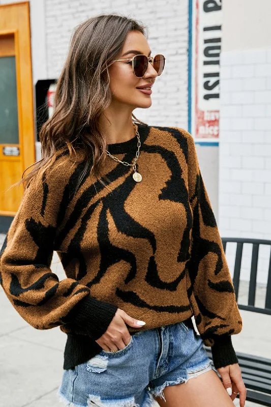WOMEN ZEBRA PATTERN LOOSE FIT WARM SWEATER Velvet Chenille Corduroy