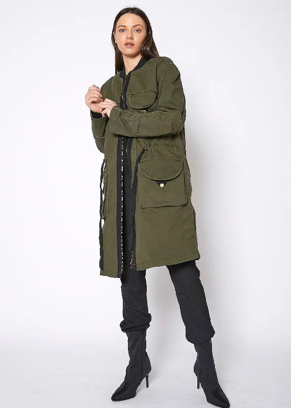 Women's Zip Up Long Utility Jacket In Olive Fleece Jacket Down Jacket Feather Jacket Women's Zip Up Long Utility Jacket In Olive Fleece Jacket Down Jacket Feather Jacket