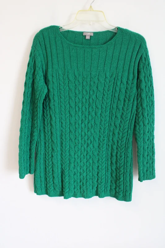 J.Jill Green Cable Knit Sweater | XS Graphic Sweater Embroidered Appliqued