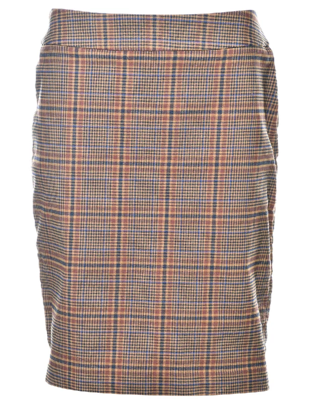 Checked Pattern Midi Skirt - M corduroy skirt cozy