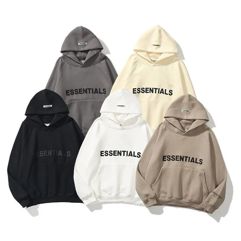 Raglan Sleeve Double Cap High Street Fashion FEAOFGODFOGESSENTIAL Sweater Couple Hoodie Denim Fabric Leather Fabric Suede Fabric Raglan Sleeve Double Cap High Street Fashion FEAOFGODFOGESSENTIAL Sweater Couple Hoodie Denim Fabric Leather Fabric Suede Fabric