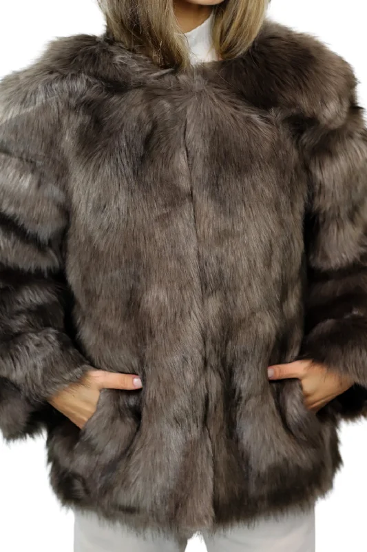 La Fiorentina Faux Fur Short Jacket - Brown Denim Jacket Leather Jacket Suede Jacket La Fiorentina Faux Fur Short Jacket - Brown Denim Jacket Leather Jacket Suede Jacket
