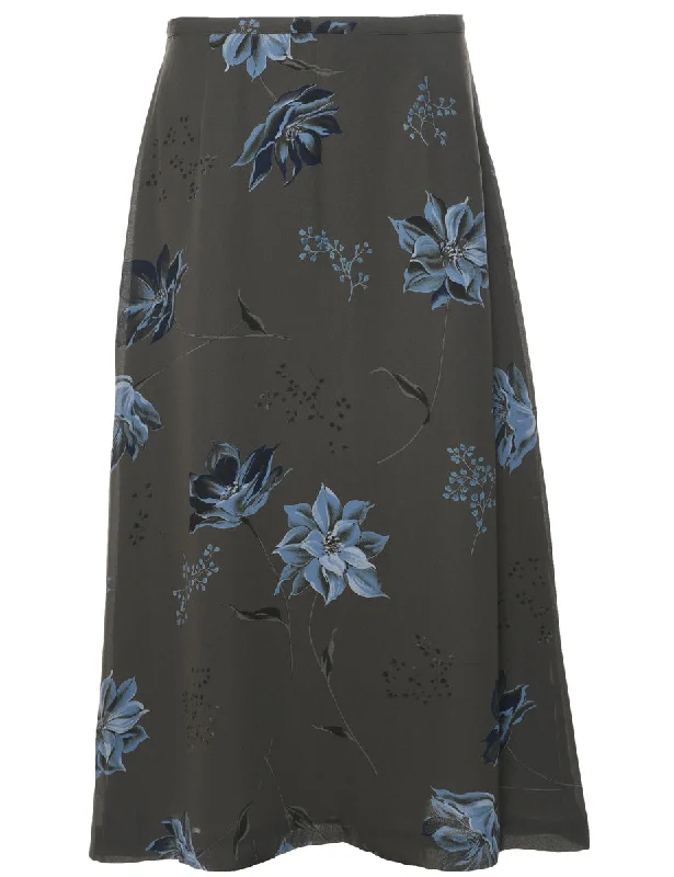 Chaus Floral Pattern Maxi Skirt - M ribbed skirt waist