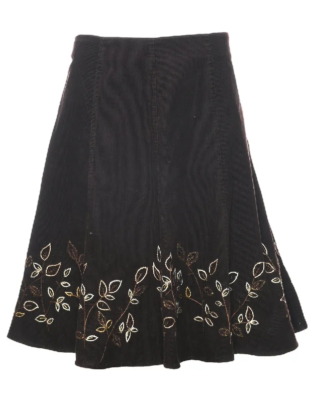 Corduroy Floral Pattern A-line Skirt - L leather skirt sleek