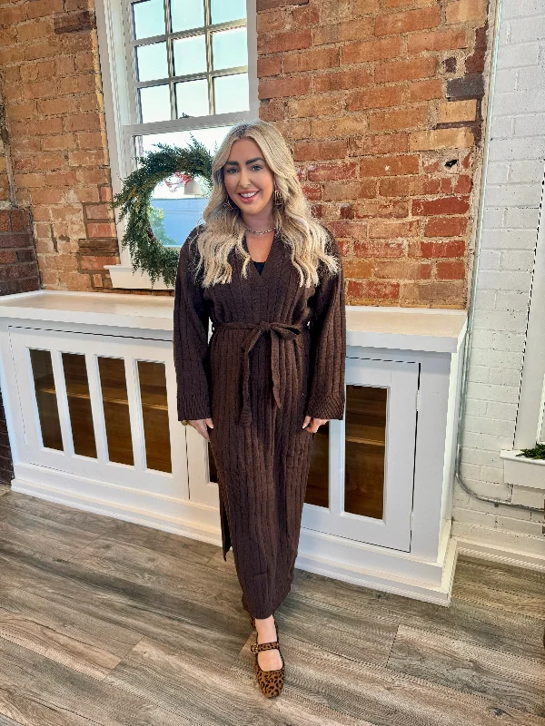 Amber Tied Sweater Midi Dress Ribbed Striped Patterned