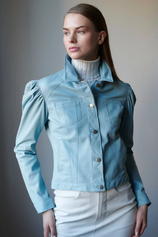 "Ariel" Burnished Leather Sky Jacket Satin Jacket Silk Jacket Chiffon Jacket