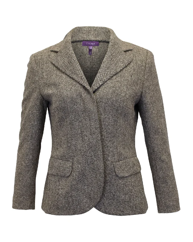 Escada Single-Breasted Jacket in Tan Wool Wool Jacket Cashmere Jacket Tweed Jacket
