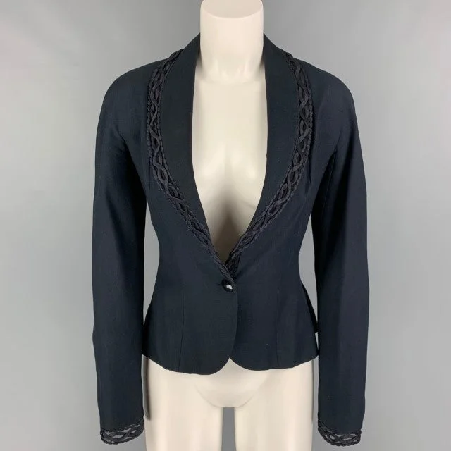 CHRISTIAN DIOR Size 10 Navy Viscose Linen Jacket Blazer Wool Fabric Cashmere Fabric Tweed Fabric CHRISTIAN DIOR Size 10 Navy Viscose Linen Jacket Blazer Wool Fabric Cashmere Fabric Tweed Fabric