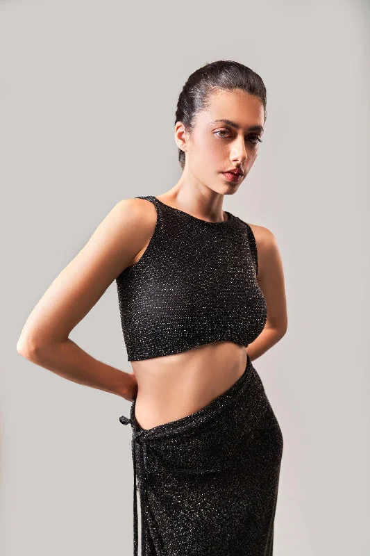 COCKTAIL BLACK SLIT SKIRT AND TOP CO-ORD SET wool skirt sturdy