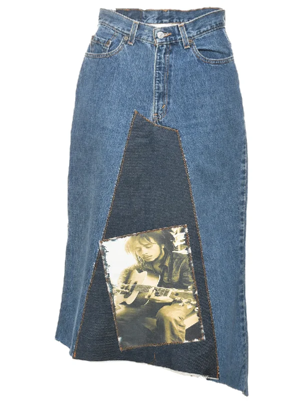 Levi's Patchwork Denim Midi Skirt - M belted skirt waist