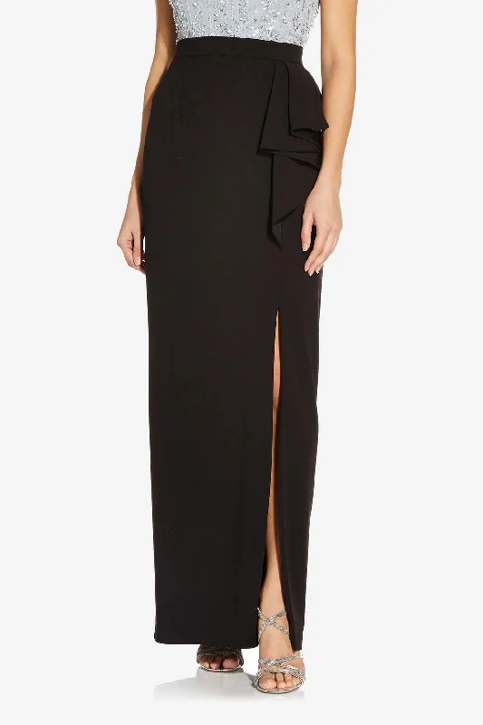 Adrianna Papell AP1E208390 Waist Ruffled Slit Side Solid Long Knot Crepe Skirt casual skirt length