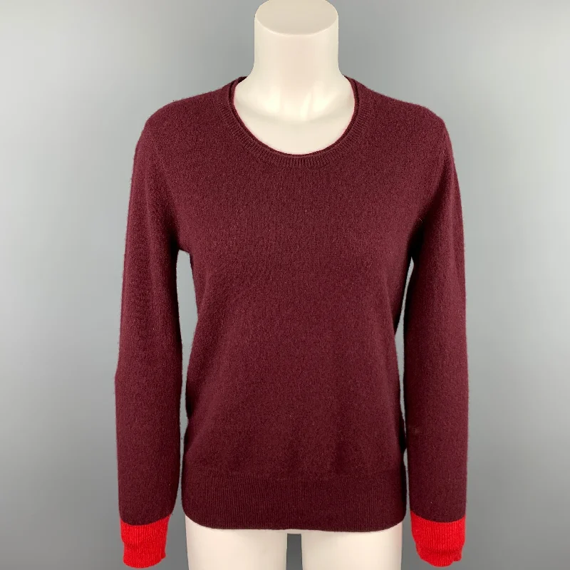 BURBERRY BRIT Size S Burgundy Knitted Color Block Cashmere Crew-Neck Sweater Machine Wash Dry Clean Hand Wash BURBERRY BRIT Size S Burgundy Knitted Color Block Cashmere Crew-Neck Sweater Machine Wash Dry Clean Hand Wash