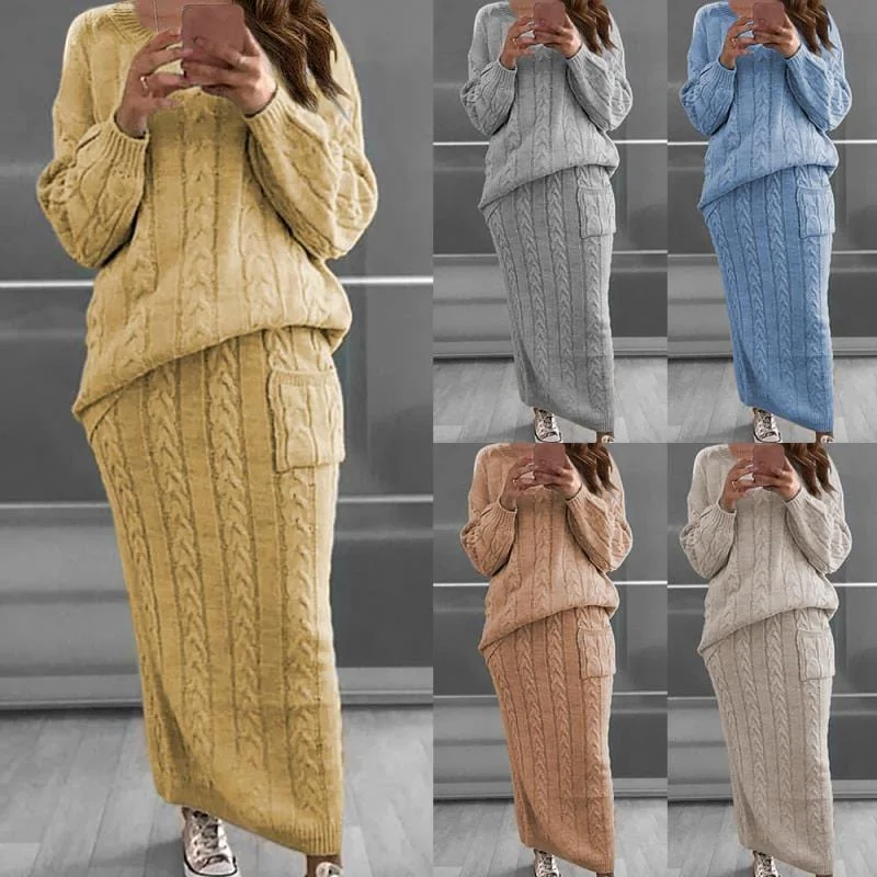 S-5XL Plus Size Women Clothing Lady Sweater 2 Pieces Set Casual Oversized Cable Knit Two Piece Sweater Skirt Dress Set Women High Neck Crew Neck V-Neck S-5XL Plus Size Women Clothing Lady Sweater 2 Pieces Set Casual Oversized Cable Knit Two Piece Sweater Skirt Dress Set Women High Neck Crew Neck V-Neck
