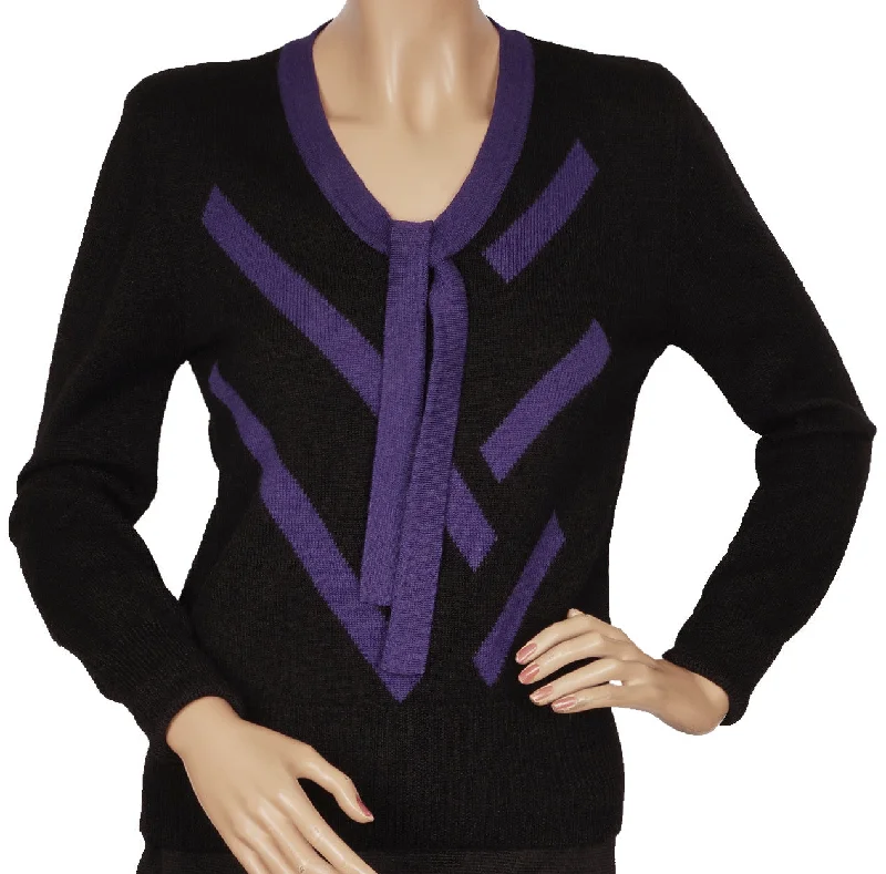 Vintage 1980s Sonia Rykiel Sweater Purple Stripes on Black Wool M Zippered Front Buttoned Front Snap Front Vintage 1980s Sonia Rykiel Sweater Purple Stripes on Black Wool M Zippered Front Buttoned Front Snap Front