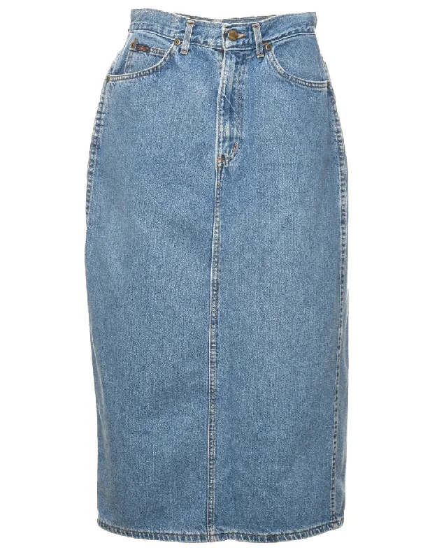 Light Wash Pencil Shape Denim Midi Skirt - M wool skirt sturdy
