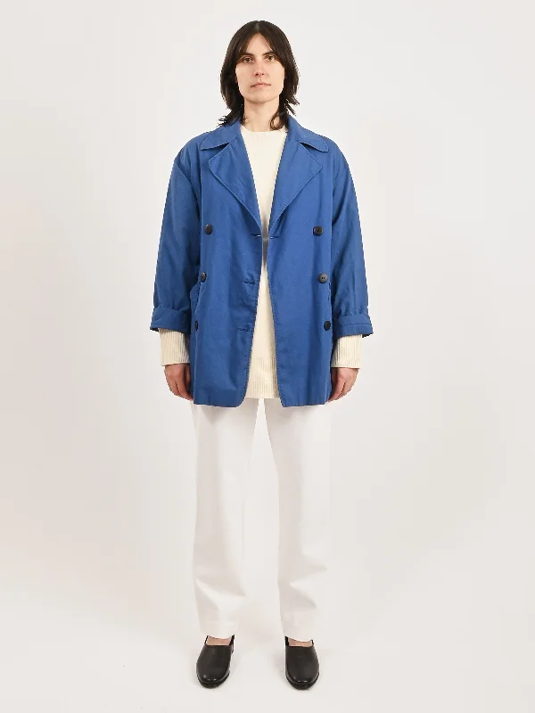 Blue Rodier Unlined Pea Jacket Faux Fur Fabric Real Fur Fabric Shearling Fabric