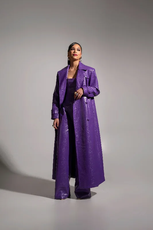 ONO Faux Leather Trench jacket in Purple Satin Jacket Silk Jacket Chiffon Jacket