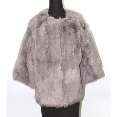 Cropped Fur Jacket- Grey V-Neck Jacket Boat Neck Jacket Square Neck Jacket