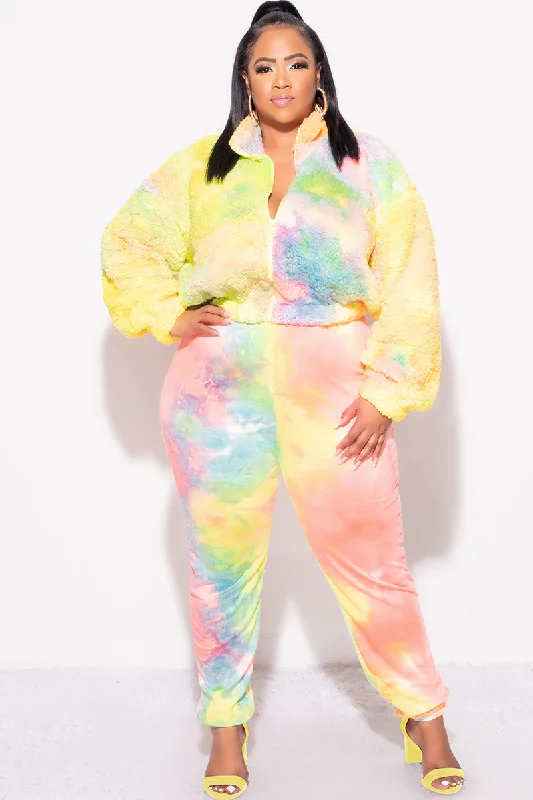 Final Sale Plus Size 2-Piece Set Fleece Jacket & Legging in Pastel Rainbow Fleece Jacket Down Jacket Parka Final Sale Plus Size 2-Piece Set Fleece Jacket & Legging in Pastel Rainbow Fleece Jacket Down Jacket Parka