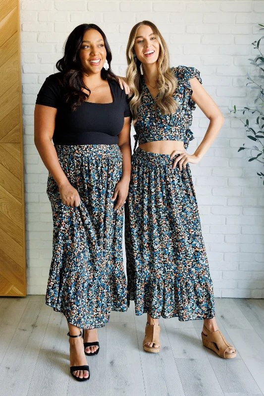 Flutter of Florals V-Neck Crop and Skirt Set silk skirt lustrous