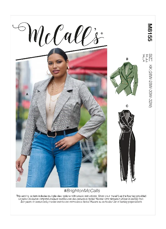 McCall's Pattern M8155 Misses' & Women's Jacket & Vest Mesh Jacket Canvas Jacket Denim Jacket McCall's Pattern M8155 Misses' & Women's Jacket & Vest Mesh Jacket Canvas Jacket Denim Jacket