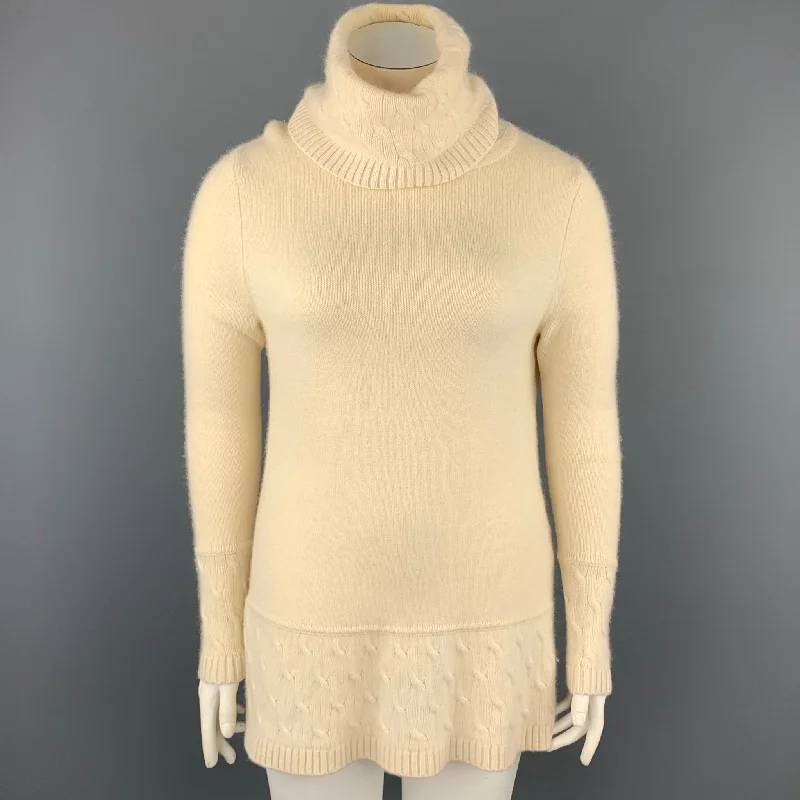 BROOKS BROTHERS Size L Cream Knitted Cashmere Tunic Sweater Turtle Neck Boat Neck Asymmetrical Neck BROOKS BROTHERS Size L Cream Knitted Cashmere Tunic Sweater Turtle Neck Boat Neck Asymmetrical Neck