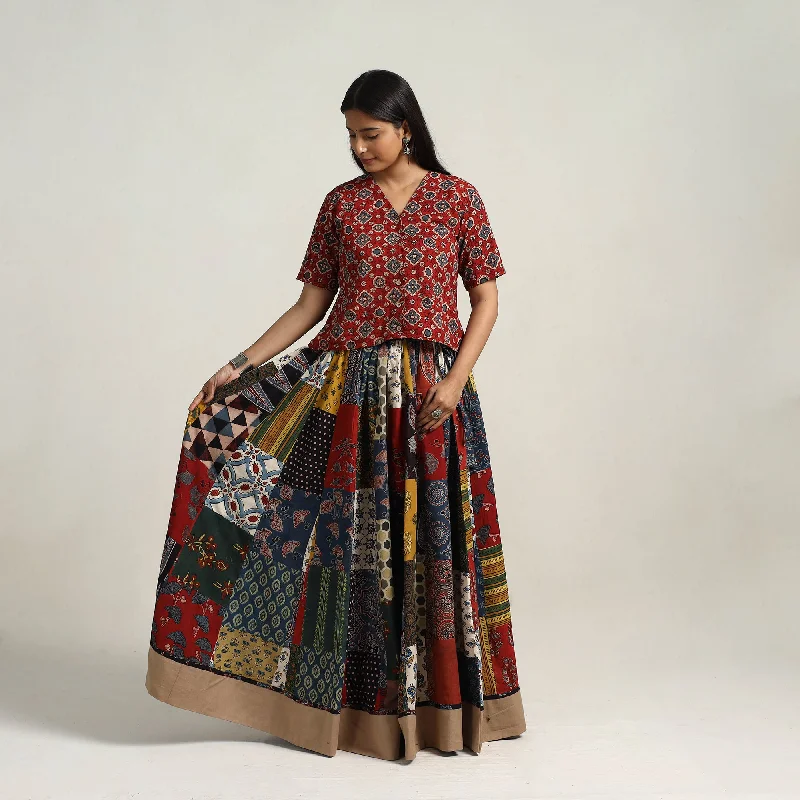 Multicolor - 24 Kali Patchwork Block Print Cotton Ajrakh Skirt 14 lace skirt feminine