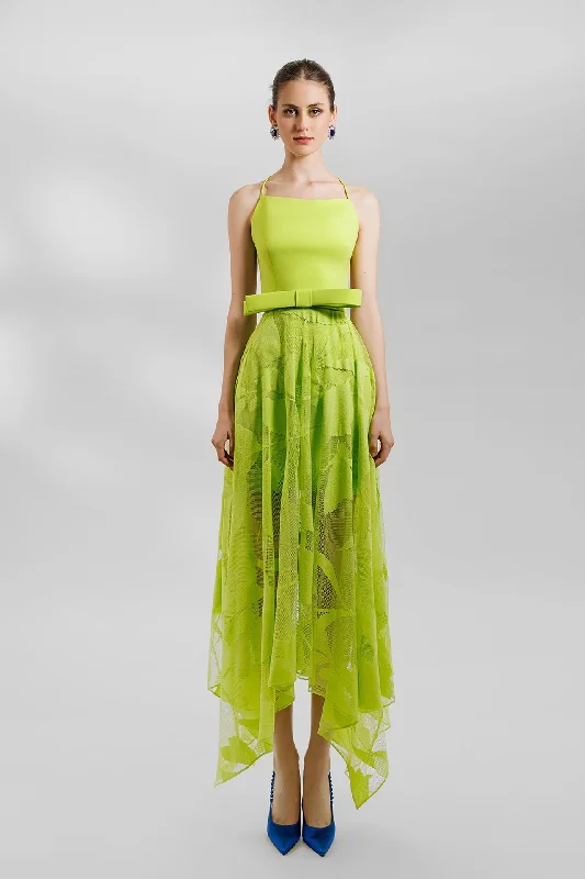 Crepe top with patterned lace skirt corduroy skirt cozy