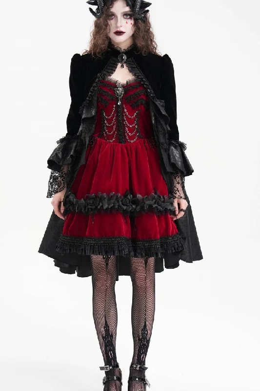 Black Long Sleeves Ruffle Lace Mesh Women's Gothic Jacket Herringbone Jacket Checkered Jacket Solid Jacket Black Long Sleeves Ruffle Lace Mesh Women's Gothic Jacket Herringbone Jacket Checkered Jacket Solid Jacket