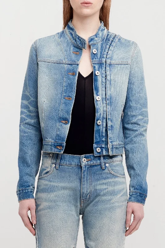 Y/Project Womens Hook and Eye Denim Moto Jacket Cardigan Sweater Pullover