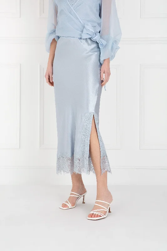 "The Orla" - Satin Lace Midi Skirt (Blue) pencil skirt chic