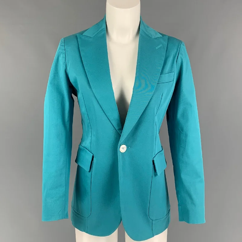 DSQUARED2 Size 8 Teal Cotton Jacket Blazer Satin Fabric Silk Fabric Chiffon Fabric