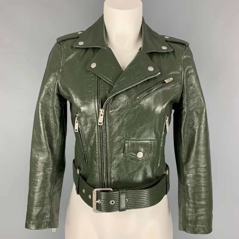 GIVENCHY Size 4 Green Leather Calfskin Biker Jacket Nylon Fabric Polyester Fabric Spandex Fabric GIVENCHY Size 4 Green Leather Calfskin Biker Jacket Nylon Fabric Polyester Fabric Spandex Fabric