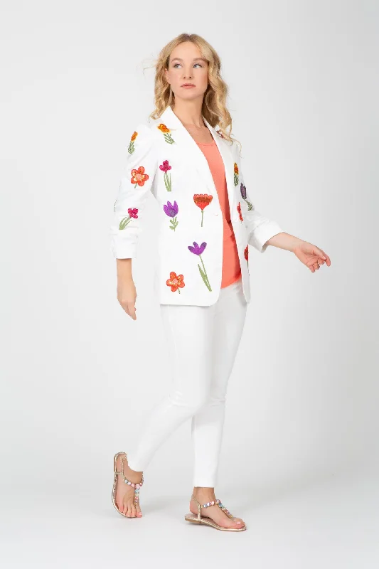 Bright Blooms White Jacket Jacket Blazer Coat