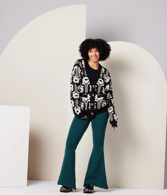 Mars Sweater - Black Flower Motif Polka Dot Checkered Tartan