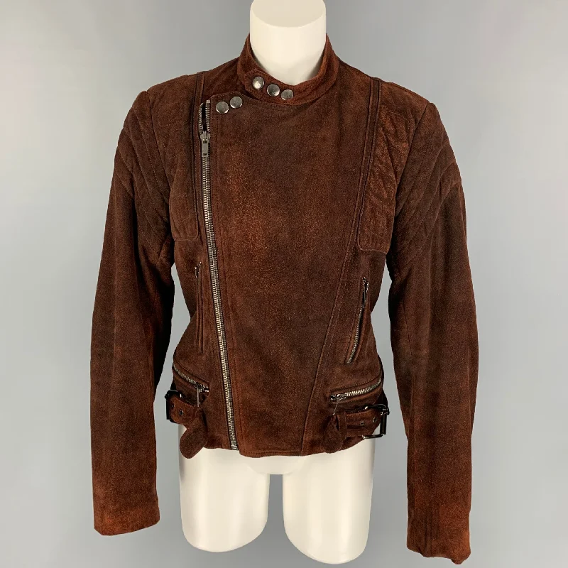 RALPH LAUREN Collection Size L Rust Textured Suede Biker Jacket V-Neck Jacket Boat Neck Jacket Square Neck Jacket RALPH LAUREN Collection Size L Rust Textured Suede Biker Jacket V-Neck Jacket Boat Neck Jacket Square Neck Jacket
