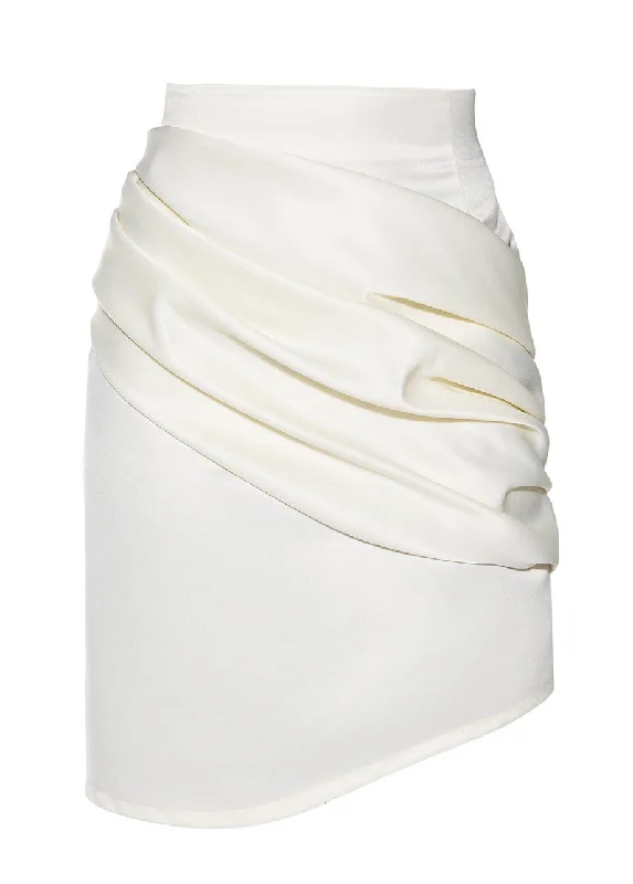 IVORY RUCHED SKIRT asymmetrical skirt cut
