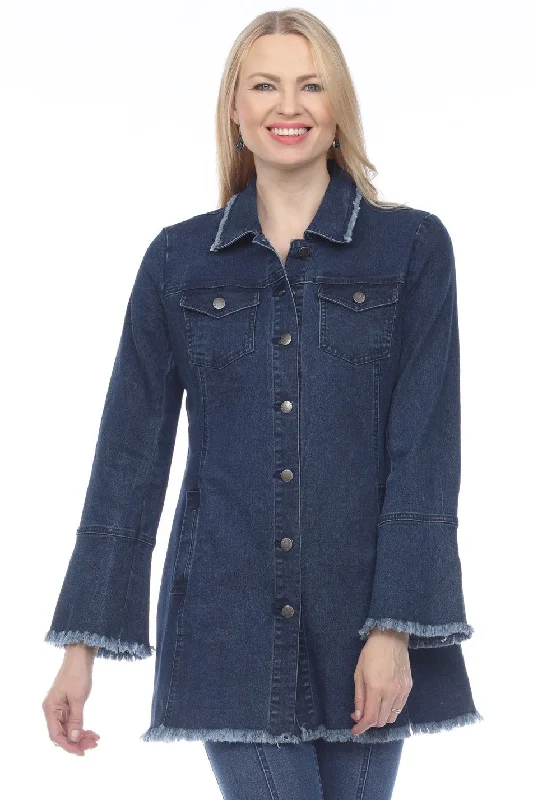 "Kelly" Dark Wash Long Denim Jacket Corduroy Jacket Velvet Jacket Brocade Jacket