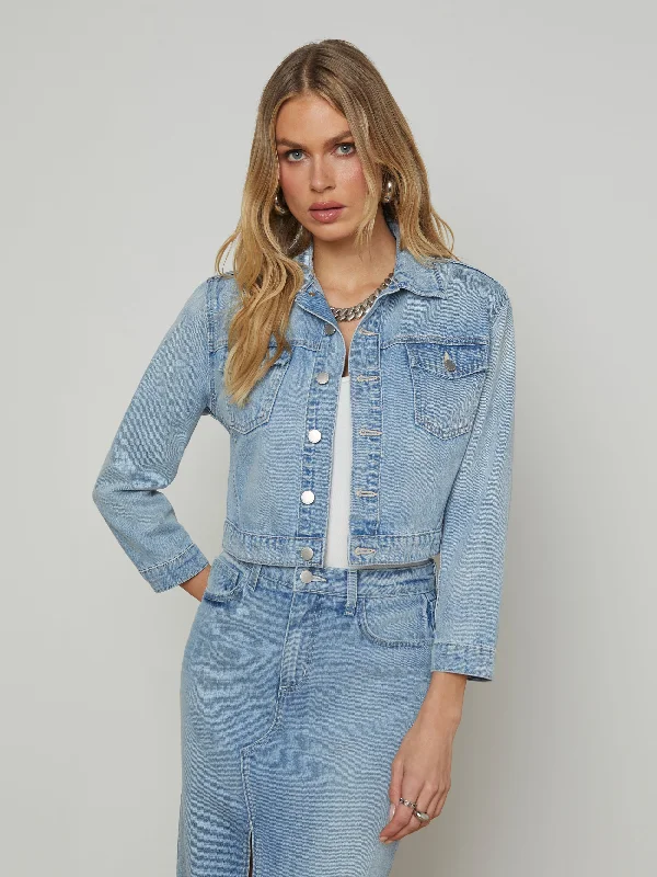 Koda Cropped Denim Jacket Stand-Up Collar Roll-Neck Collar Turtle Neck