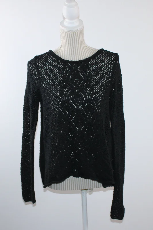 AERIE BLACK KNIT OPEN BACK SWEATER LADIES MEDIUM PRE-LOVED Cotton Fabric Linen Fabric Terry Fabric AERIE BLACK KNIT OPEN BACK SWEATER LADIES MEDIUM PRE-LOVED Cotton Fabric Linen Fabric Terry Fabric