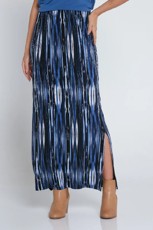 Adelaide Skirt - Blue/Stripe Print pencil skirt chic