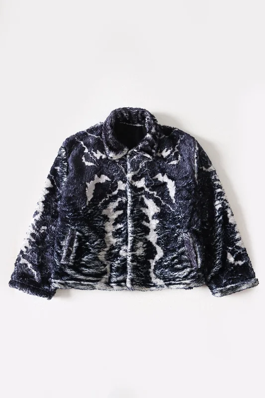 "DISTORTION" PRINTED SHERPA JACKET Jersey Jacket Tulle Jacket Batik Jacket